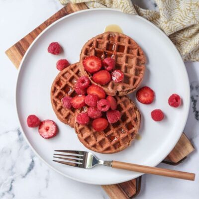 Beet Waffles with strawberries