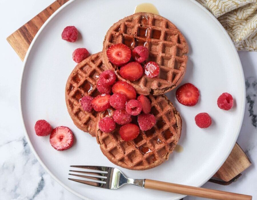 Beet Waffles with strawberries