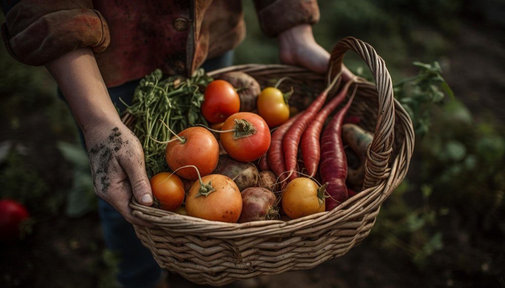 Basket full of beautiful fresh produce