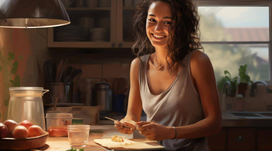 Woman preparing her food at home 2