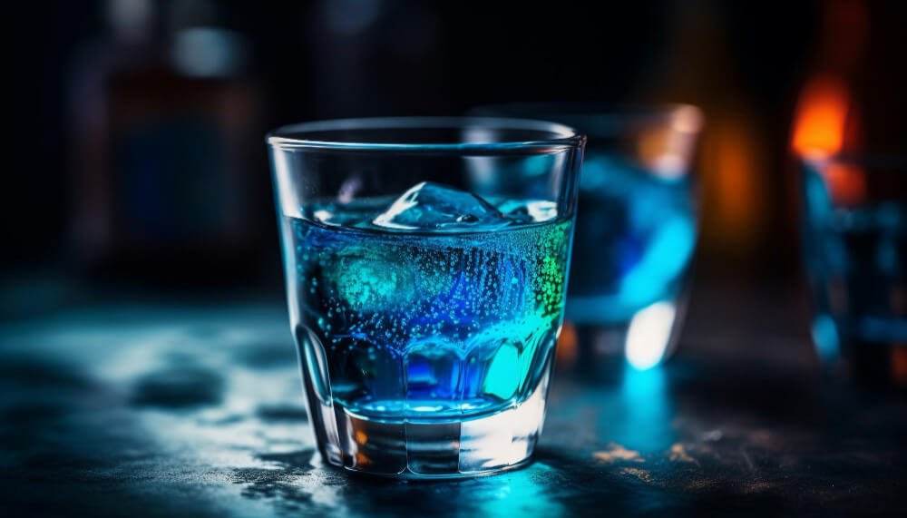 Blue cocktail on a bench