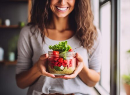 Woman holding a bowl of healthy food