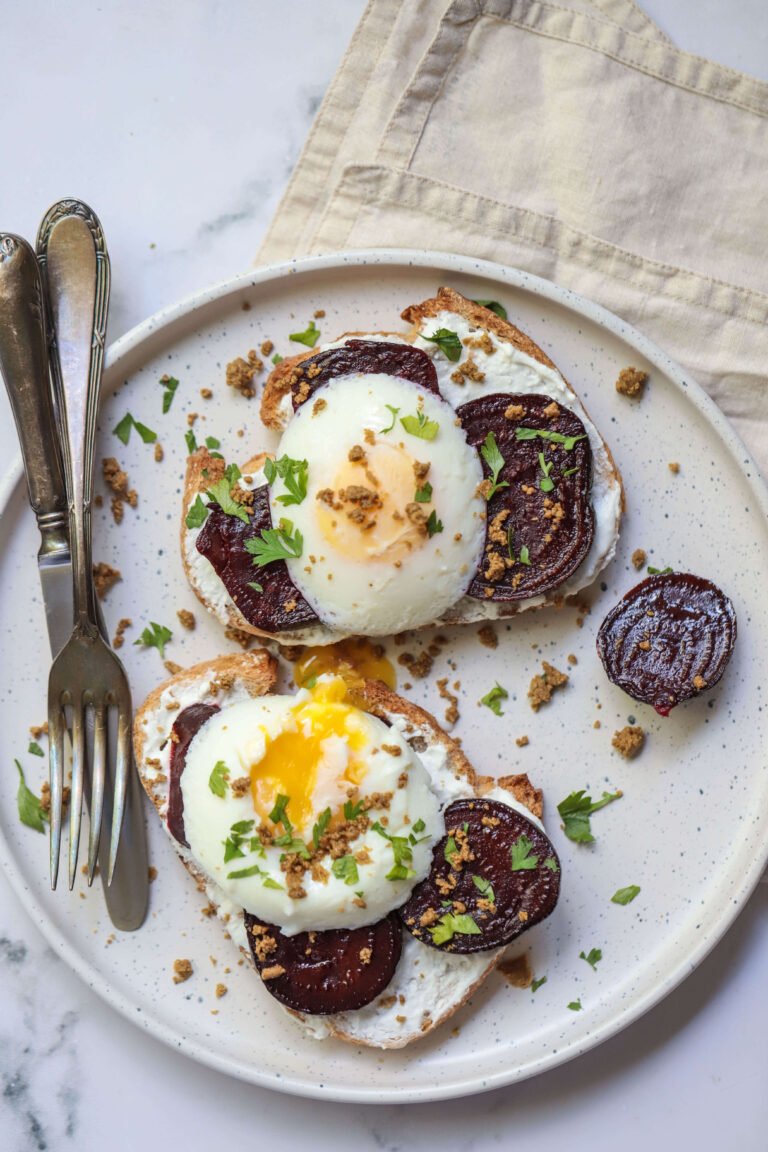 Whipped Feta & Beet Toast with Poached Egg