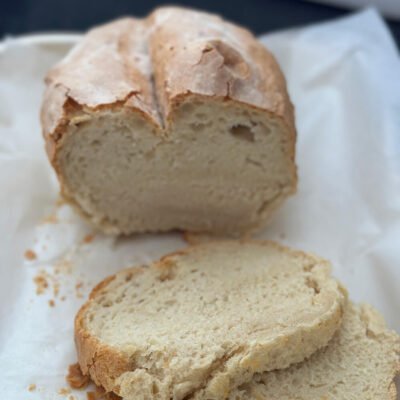 Perfect, rustic village bread sliced