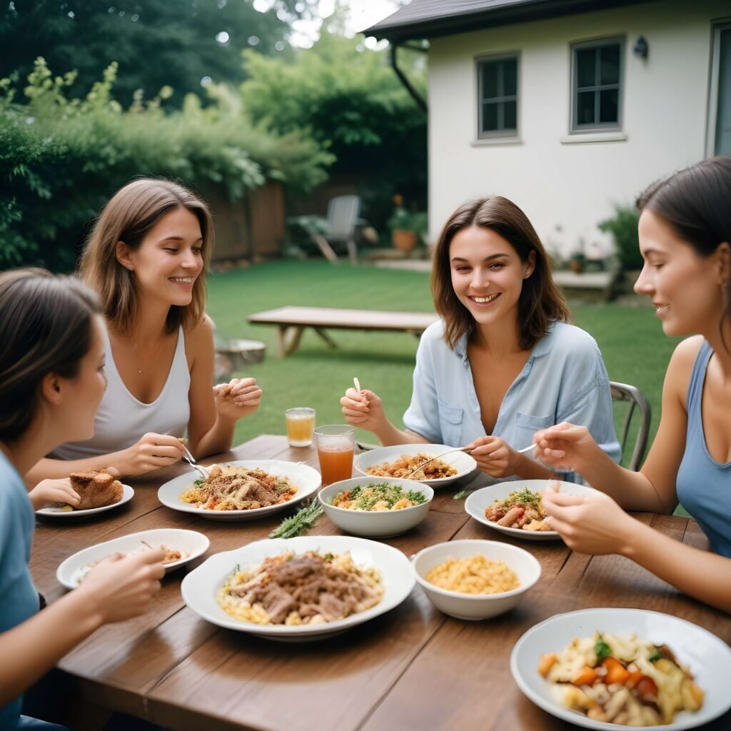 Women eating a low carb meal for dinner