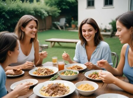 Women eating a low carb meal for dinner