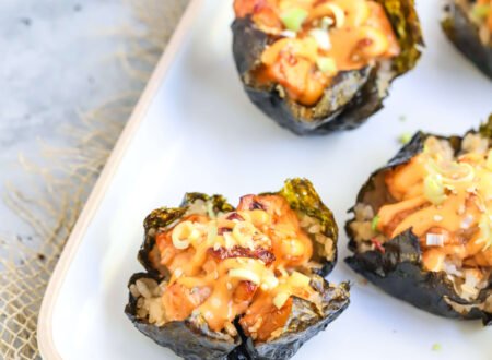 Baked salmon sushi cups