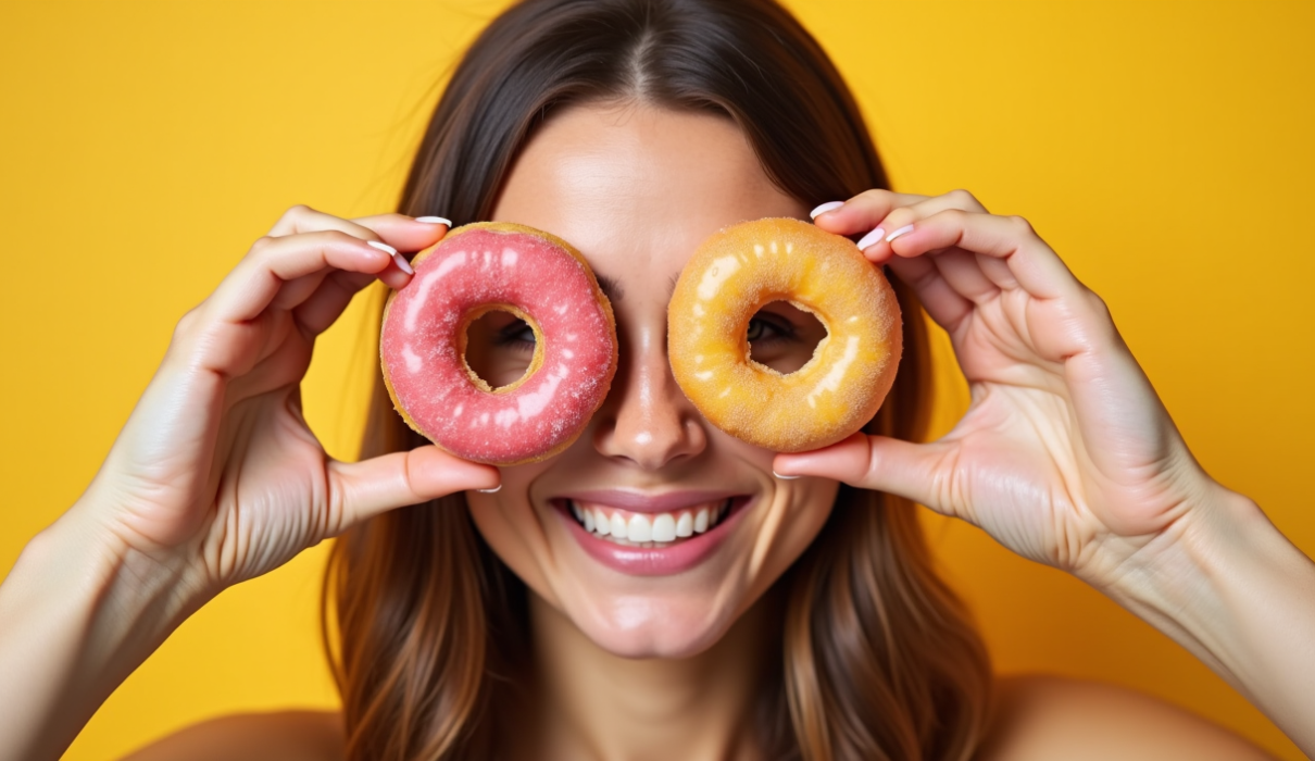 A woman with donuts