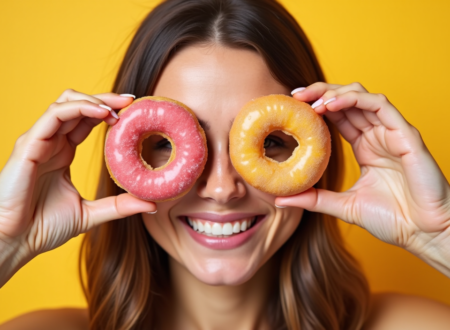 A woman with donuts