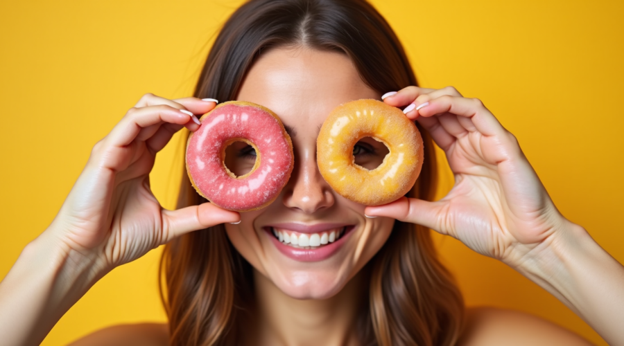 A woman with donuts
