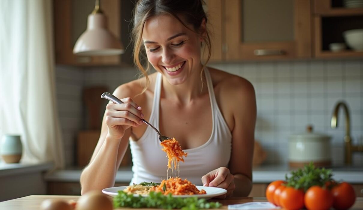 Woman eating pasta