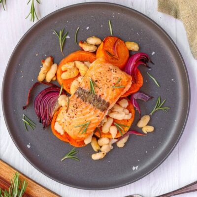 Rosemary, Salmon & Sweet Potato Tray Bake